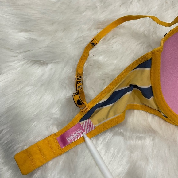 Rare Vintage PINK Victoria's Secret Yellow and Blue Striped Bra - Picture 8 of 11